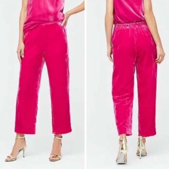 J. Crew Peyton Pants Cropped Pull-on Velvet in Bright Berry Pink